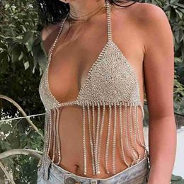 Women's Tanks Camis Summer New Rhinestone Metal Texture Suspender Top Sexy Backless Tassel Bralette Nightclub Beach Crop Tops for Women T230605