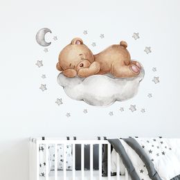 Baby Room Wall Stickers Teddy Bear Sleeping on the Cloud Wall Stickers for Kids Room Baby Nursery Wall Decals Bedroom Stickers