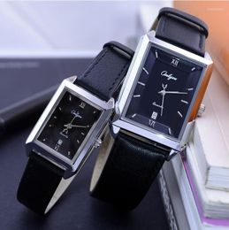 Wristwatches Ultra-thin Calendar Belt Waterproof Men And Women Korean Style Rectangular Lady Quartz Couple Watch With Leather Watchbelt