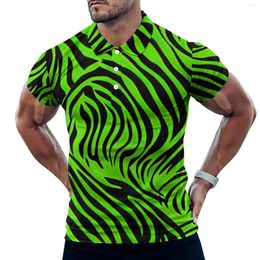Men's Polos Line Green Zebra Casual T-Shirts Stripe Print Polo Shirts Collar Retro Shirt Day Male Graphic Clothing Big Size 4XL 5XL