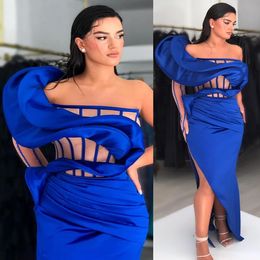 2023 Royal Blue Sheath Sexig Graduation Dress One Shoulder Satin Mini Homecoming Party Formal Tail Prom Gowns Dresses ZJ407