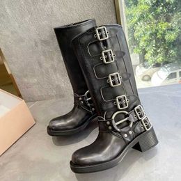 Boots Platform Chunky Motorcycle Cowboy Boots For Women Brand Designer Buckle Vintage Fashion Casual Mid Calf Boots Shoes Z0605