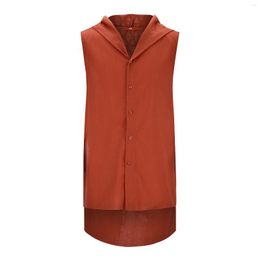 Men's Casual Shirts Mens Linen Button Down Hooded Vest Sleeveless Summer Beach Years Shirt Bodysuit Printed Long Sleeve