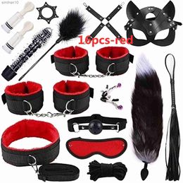 Exotic sex toys leather plush sexy bondage bundle set gag whip butt plug sex toys for women nipple clips erotic sex toys L230518