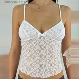 Women's Tanks Camis Fairy Coquette Floral Lace Camis 90s Vintage V Neck Mesh Sheer Crop Tops Y2K Aesthetic 00s Retro Tank Vest Women Chic Clothes T230605