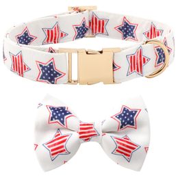 Collars Personalised Dog Collar Bow tie Set Medium American Star and Strip Flag Size Dog Collar Customised Pet Dog ID