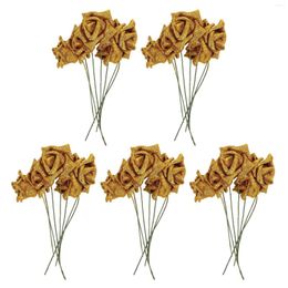 Decorative Flowers 35Pcs Foam Glitter Artificial Rose Decor Gold