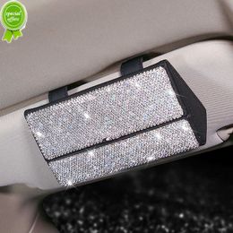 New Crystal Rhinestone Car Glasses Holder Box Magnetic Car SunVisor Glasses Case Storage Glasses Organiser Sunshade Auto Accessories