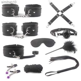 Sexy Sex Products Erotic Toys for Adults BDSM leather Sex Bondage Set Hands Nipple Clamps Gag Whip Rope Sex Toys For Couples L230518