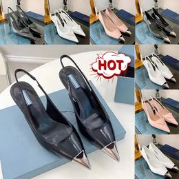 Desinger Sandals Women Slingback Pump Dress Shoes High Heels 75mm Logo Pointed Toes Brushed Leather pumps Fashion Womens Designer Wedding Party sandal