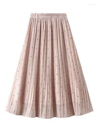 Skirts Vintage Midi Long Pleated Skirt Women 2023 Spring Summer Polka Dot Print Bohemian Elegant High Waist Beach Female Emo