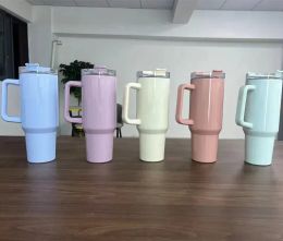 Wholesale 40oz Sublimation Handle Tumblers Colorful Blank Stainless Steel Water Bottles Double Insulated Heat Transfer Cup Glasses Mugs