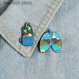 Pins Brooches Creative cartoon landscape series Jewellery brooch Personalised mountain peak moon sea baking paint brooch badge T230605