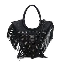 Europe and The United States Popular One Shoulder Underarm Bag Personality Riveted Tassel Diagonal Span Bag Triangle Skull Portable Bag