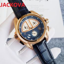 High Quality Men Full Functional Watch 45mm Quartz Movement Male Time Clock Wristwatch Leather belt skeleton top watches212Q