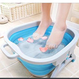 Bathroom Sinks Foldable Foot Basin Silicone Folding Cube Bathroom Plastic Foot Bath Basin Footbath Portable Washbasin Massage Bucket Home Tool 230605