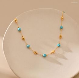 Chains MKOPSZ Simple Blue Irregular Rhombus Natural Stone Beaded Necklace For Women Fashion Jewellery Accessories Necklaces Gifts