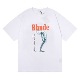 2023 new Letter Printing Logo RHUDE Short Sleeve Unisex Black White Apricot T-shirts Castle Coconut Tree Casual Loose Rhude Top Tees