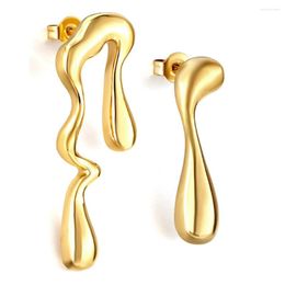 Hoop Earrings Irregular Unusual Stainless Steel Earring Textured Metal Gold Color Fashion Trendy Exquisite Charm Ear Piercing Jewelry Gifts