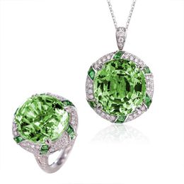 Vintage Peridot Diamond Jewellery set 925 Sterling Silver Engagement Wedding Rings Necklace For Women Bridal Party Gift