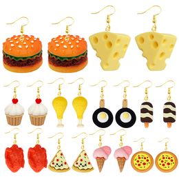 Earrings For Women Girls Cute Foods Hamburg Pizza Chicken Leg Candy Bottle Handmade Candy Kids Funny Resin