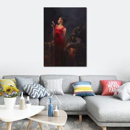 Romantic Figurative Canvas Art Garnet Diva Hand Painted Brent Lynch Painting Contemporary Artwork for Family Room