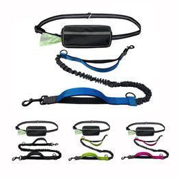 Leashes Hands Free Dog Leash Waist Pouch Bag Running Walking Pet Dog Collar Leash Bungee Reflective Double Handle Control Dog Leash Rope