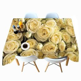 Table Cloth Yellow Rose Pattern Waterproof Dining Table Cover Party Rectangular Home Kitchen Wedding Decor R230605