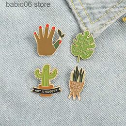 Pins Brooches Cartoon creative green plant shaped brooch Jewellery cactus leaves palm brooch paint accessories badge T230605