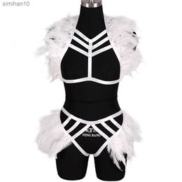 Feathers Accessories Bondage Bdsm Harness Fashion Erotic Stockings Sexy Lingerie Suspender Punk Goth Clothing Garters Rave Wear L230518