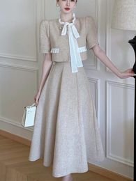 Work Dresses 2023 Summer Two Piece Set For Women Crop Top Pleated Long Skirt Suit 2 Sets Outfit Ensemble Femme