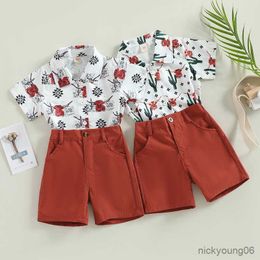 Clothing Sets Toddler Boys Summer Outfit Kid Boy Short Sleeve Cattle Head/Cactus Print Shirt and Solid Colour Shorts