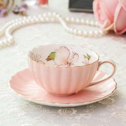 Tools Pink Porcelain Tea Cup and Saucer Set 200ML English Afternoon Tea One Set Breakfast Milk Cup Coffeeware Coffee Mug Cup Ceramic