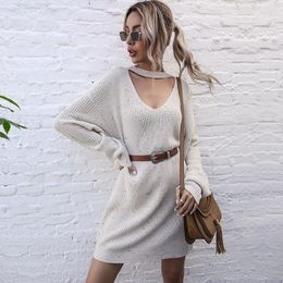 Casual Dresses Soft Knitted Sweater Dress Robe Women Mini Jumper Autumn Winter Elegant Pullover 2023