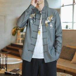 Ethnic Clothing Mens Traditional Chinese Spring Autumn Embroidery Tang Suit Men Tai Chi Master Costume Male Tops Jackets KK3362