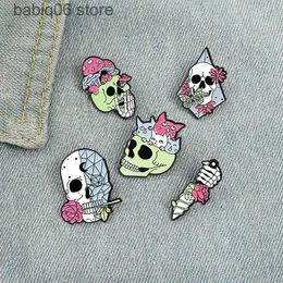 Pins Brooches New cartoon creative skull rose series brooch Jewellery with Personalised and versatile paint badge T230605