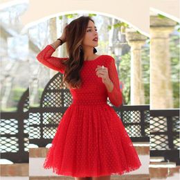 Casual Dresses Bohemian Spring Women Long Sleeve Dress 2023 Sexy Dot Full Backless O-Neck Lace Dinner Fashion Party Red Midi