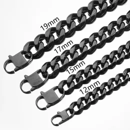 Chains 12/15/17/19mm Black Colour 316L Stainless Steel Curb Cuban Link Chain Necklace Jewellery For Cool Fashion Men Women