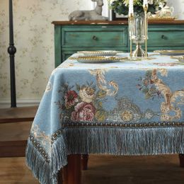 Table Cloth European Retro Dinning With Tassel Luxury Embroidery Table Cover Flower Elegant Table Cloth Decoration Living Room R230605
