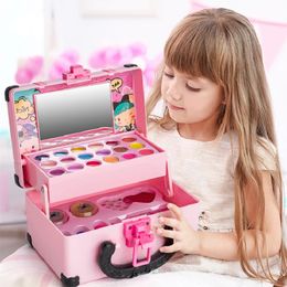 Beauty Fashion Girls Makeup Cosmetics Playing Box Kit Kids Washable Nontoxic Safe Set Toys Children Lipstick Eye Shadow Play 230605