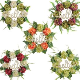 Decorative Flowers Spring Holiday Wreath Bright Color Hanging Door Hydrangea Fake Flower Decor Home Decoration