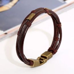 Charm Bracelets Fashion Hand Woven Leather Bracelet National Style Men's Daily Leisure Party Jewellery Christmas Anniversary Gift