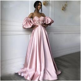 Smileven Pink Sweetheart Neck Caftan Evening Dresses Flowers Full Sleeve Arabic Special Endan Dresses Evening Party Gowns