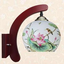 Wall Lamps Jingdezhen Thin Tire Ceramics Lamp Chinese Style Wooden Vintage Sconces For Bedroom Bedside Living Room Stairsway Indoor