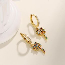 Hoop Earrings Creative Tropical Coconut Tree Earring Colourful Zircon Plant Drop Birthday Gift Fashion Party Jewellery For Women