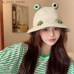 Cute Frog Hat Female Spring Summer Korean Bucket-Hats Women Fisherman Hats Student Cartoon Sunshine Panama Lady Outdoor Travel L230523