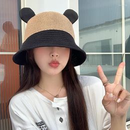 Wide Brim Hats 2023 Korean Version Fisherman Hat Women Cute Bear Ears Mesh Bucket Summer Outdoor Vacation Breathable Foldable Sun Cap