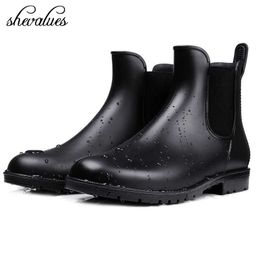 Boots Shevalues Women Chelsea Rain Boots Shiny Ankle Boots Waterproof Upper Toe Elastic Band Low Sole Fashion Nonslip Ladies Boots Z0605