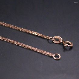 Chains Real 18K Rose Gold Chain For Women 1mm Thin Wheat Link Cable Necklace 60cm/24inch Stamp Au750