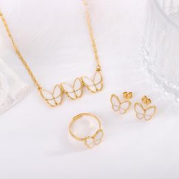 Necklace Earrings Set MANDI Trendy Butterfly Shape Women's Jewellery Professional 18k Gold Plated Ring Sets